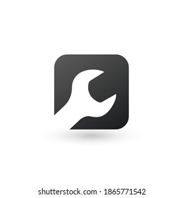 botón o logotipo de la web de llave. taller de reparación, botón de personalización. icono de herramienta técnica. etiqueta de equipo. Ilustración vectorial de material aislada en fondo blanco.