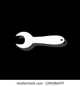Wrench. White flat simple icon with shadow