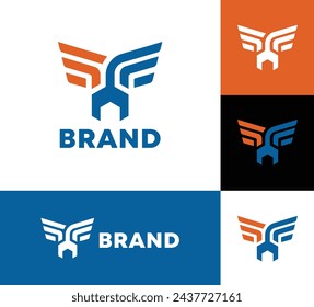 The Wrench Wings logo template combines a wrench and abstract wings into a modern and memorable design. The logo is suitable for HVAC business, cooling and heating business, plumbing business, etc.