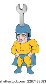 Wrench worker hero man design