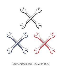 Wrenches Crosch Black, Blue, Red, White Silhouette Vector
