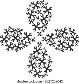 Wrenches curl flower cluster. Element cluster designed from oriented wrenches items. Vector flower collage in flat style.