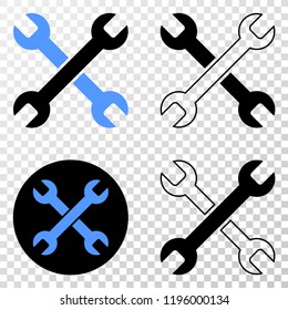 Wrenches EPS vector icon with contour, black and colored versions. Illustration style is flat iconic symbol on chess transparent background.