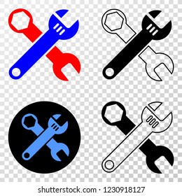 Wrenches EPS vector icon with contour, black and colored versions. Illustration style is flat iconic symbol on chess transparent background.