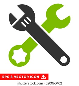Wrenches EPS vector icon. Illustration style is flat iconic bicolor eco green and gray symbol on white background.