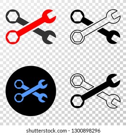 Wrenches EPS vector pictogram with contour, black and colored versions. Illustration style is flat iconic symbol on chess transparent background.