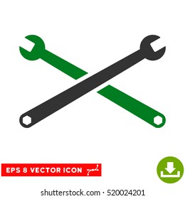 Wrenches EPS vector pictogram. Illustration style is flat iconic bicolor green and gray symbol on white background.