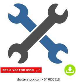 Wrenches EPS vector pictogram. Illustration style is flat iconic bicolor cobalt and gray symbol on white background.