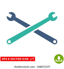 Wrenches EPS vector pictograph. Illustration style is flat iconic bicolor cobalt and cyan symbol on white background.