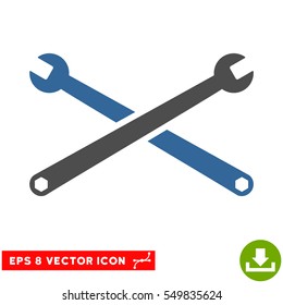Wrenches EPS vector pictograph. Illustration style is flat iconic bicolor cobalt and gray symbol on white background.