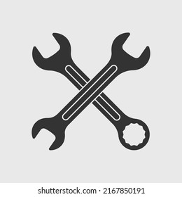 Wrenches graphic icon. Two crossed spanners sign isolated on white background. Technical assistance symbol. Vector illustration