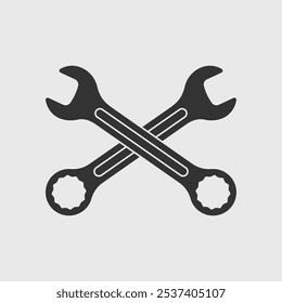 Icono gráfico de llaves. Señal de dos llaves cruzadas aisladas sobre fondo blanco. Símbolo de asistencia técnica. Ilustración vectorial