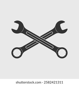 Wrenches graphic icon. Two crossed spanners sign isolated on white background. Technical assistance symbol. Vector illustration