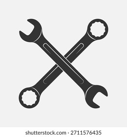 Icono gráfico de llaves. Señal de dos llaves cruzadas aisladas sobre fondo blanco. Símbolo de asistencia técnica. Ilustración vectorial