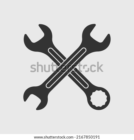 Wrenches graphic icon. Two crossed spanners sign isolated on white background. Technical assistance symbol. Vector illustration