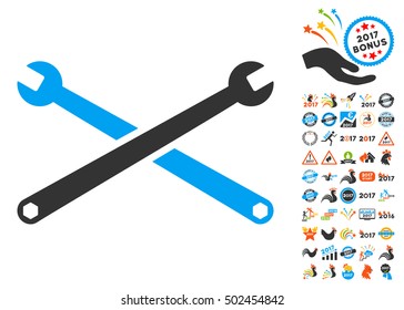 Wrenches icon with bonus 2017 new year graphic icons. Vector illustration style is flat iconic symbols,modern colors, rounded edges.