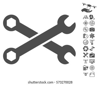 Wrenches icon with bonus copter tools pictograms. Vector illustration style is flat iconic symbols on white background.