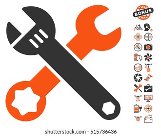 Wrenches icon with bonus quadrocopter service pictograph collection. Vector illustration style is flat iconic symbols on white background.