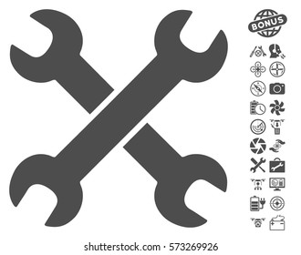 Wrenches icon with bonus uav tools pictures. Vector illustration style is flat iconic symbols on white background.