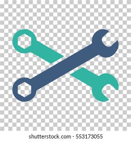 Wrenches icon. Vector pictogram style is a flat bicolor symbol, cobalt and cyan colors, chess transparent background. Designed for software and web interface toolbars and menus.