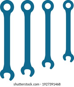 wrenches kit.  Blue flat icons. Vector illustration isolated on white background.