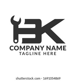 Wrenches letter BK logo template. Industrial repair tool service for corporate identity. Can be used for business related to real estate, construction, finance, communication, technology and services.