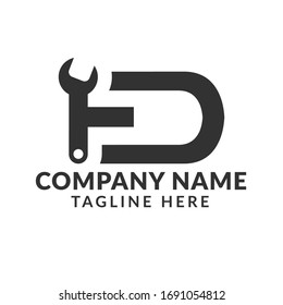 Wrenches letter FD logo template. Industrial repair tool service for corporate identity. Can be used for business related to real estate, construction, finance, communication, technology and services.