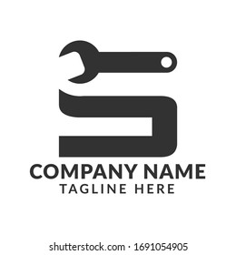 Wrenches letter S logo template. Industrial repair tool service for corporate identity. Can be used for business related to real estate, construction, finance, communication, technology and services.