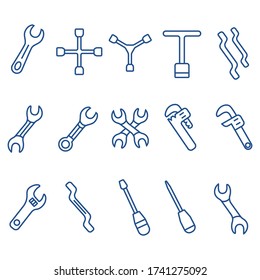 Wrenches line blue set   
icon design, flat style trendy collection