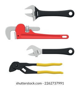 Wrenches mechanical maintenance fixing engineering repair plumbing instrument set realistic vector illustration. Industrial building technical adjusting spanner handyman key metal construction tool