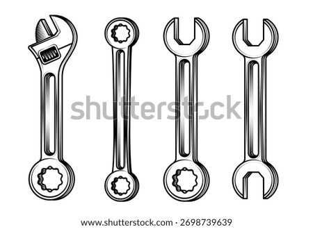 wrenches monochrome vector illustrations detailed vintage woodcut engraving style adjustable wrench and spanners for custom garage mechanical repair service