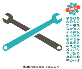 Wrenches pictograph with bonus options icon set. Vector illustration style is flat iconic grey and cyan symbols on white background.