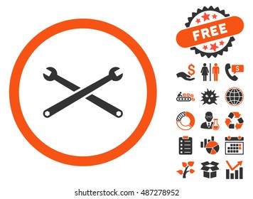 Wrenches pictograph with free bonus design elements. Vector illustration style is flat iconic bicolor symbols, orange and gray colors, white background.