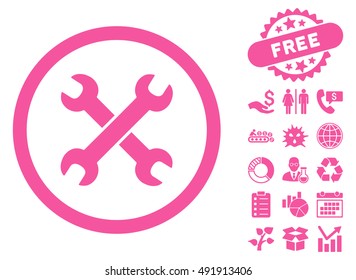 Wrenches pictograph with free bonus design elements. Vector illustration style is flat iconic symbols, pink color, white background.