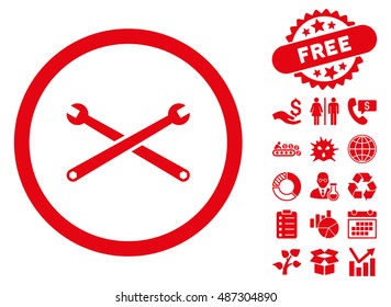 Wrenches pictograph with free bonus elements. Vector illustration style is flat iconic symbols, red color, white background.