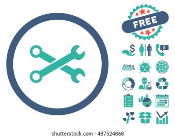 Wrenches pictograph with free bonus elements. Vector illustration style is flat iconic bicolor symbols, cobalt and cyan colors, white background.