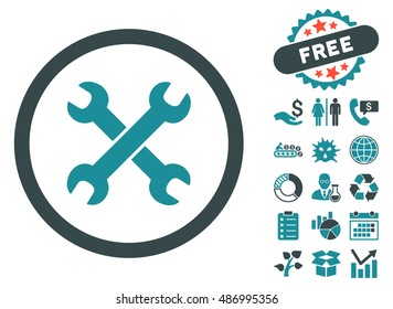 Wrenches pictograph with free bonus icon set. Vector illustration style is flat iconic bicolor symbols, soft blue colors, white background.