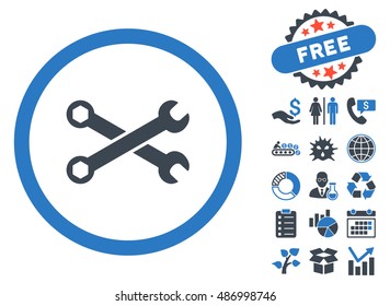 Wrenches pictograph with free bonus images. Vector illustration style is flat iconic bicolor symbols, smooth blue colors, white background.