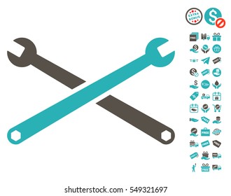 Wrenches pictograph with free bonus images. Vector illustration style is flat iconic symbols, grey and cyan colors, white background.