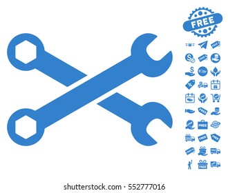 Wrenches pictograph with free bonus images. Vector illustration style is flat iconic symbols, cobalt color, white background.