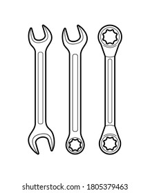 wrenches - herramientas de mano. un conjunto de herramientas para la conexión de roscas, pernos de apriete, tuercas y otras piezas. llave - ilustración vectorial plana aislada en fondo blanco.
reparación, arreglo de concepto.