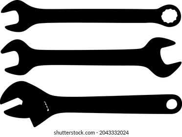 Wrenches in a set. Vector image.