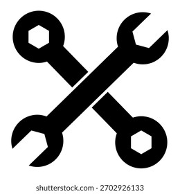 Llaves de icono sólido, concepto de servicio de reparación. Gráficos de Vector. Signo cruzado de dos llaves sobre fondo blanco, icono de estilo de glifo para móvil o Diseño web