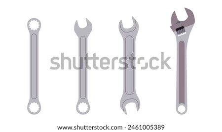 Wrenches Tool Set for Mechanical Maintenance Work and Home Repairs, Flat Vector Illustration Design	