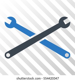 Wrenches vector icon. Illustration style is flat iconic bicolor smooth blue symbol on a hatched transparent background.