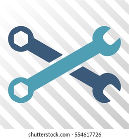 Wrenches vector icon. Illustration style is flat iconic bicolor cyan and blue symbol on a hatched transparent background.