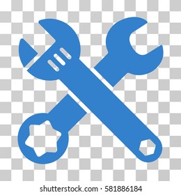 Wrenches vector icon. Illustration style is a flat iconic cobalt symbol on a transparent background.