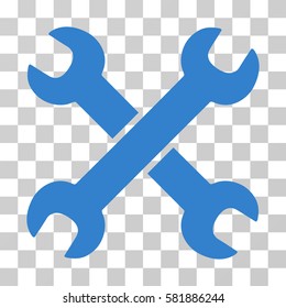 Wrenches vector icon. Illustration style is a flat iconic cobalt symbol on a transparent background.