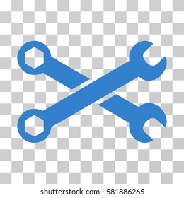 Wrenches vector icon. Illustration style is a flat iconic cobalt symbol on a transparent background.