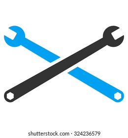 Wrenches vector icon. Style is bicolor flat symbol, blue and gray colors, rounded angles, white background.